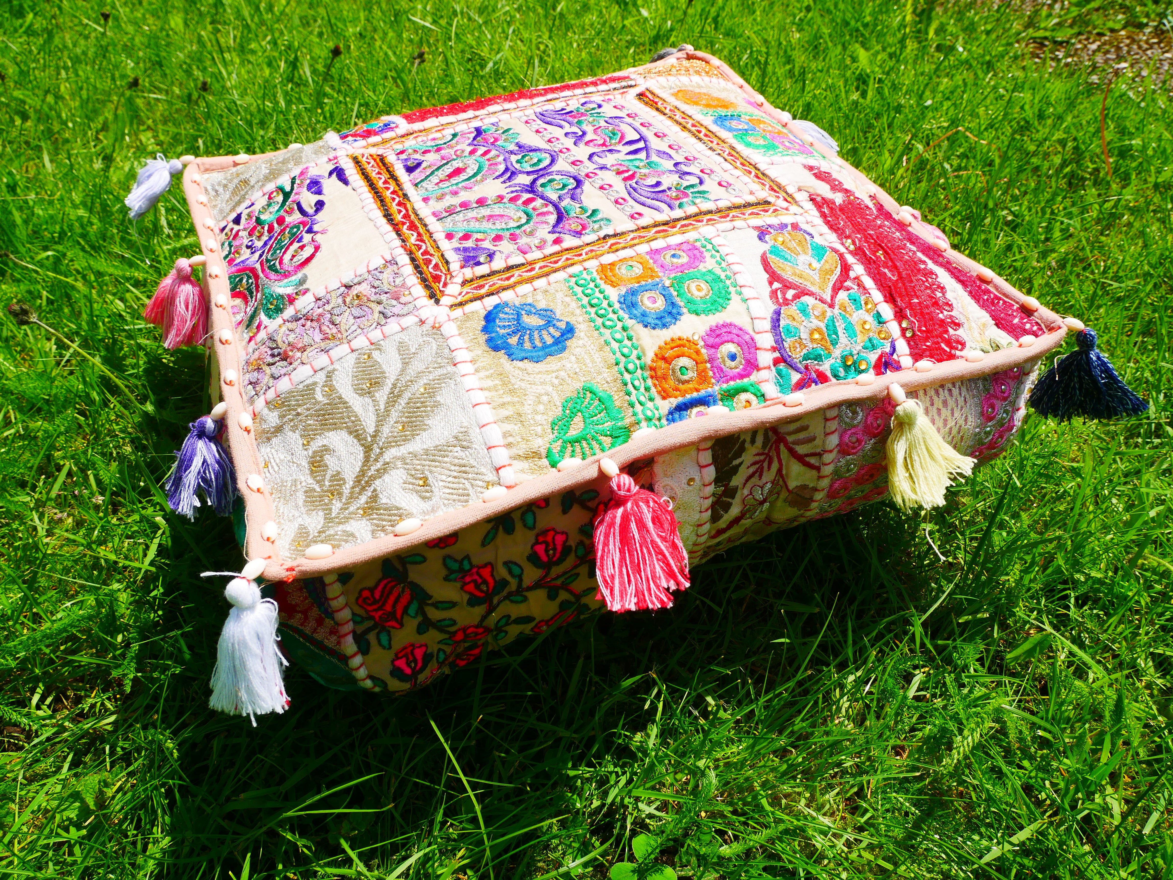Rajastani floor pillow cover only 16" | meditation cushion - decor pillow for Indian bohemian floor seating - The Shanti Home