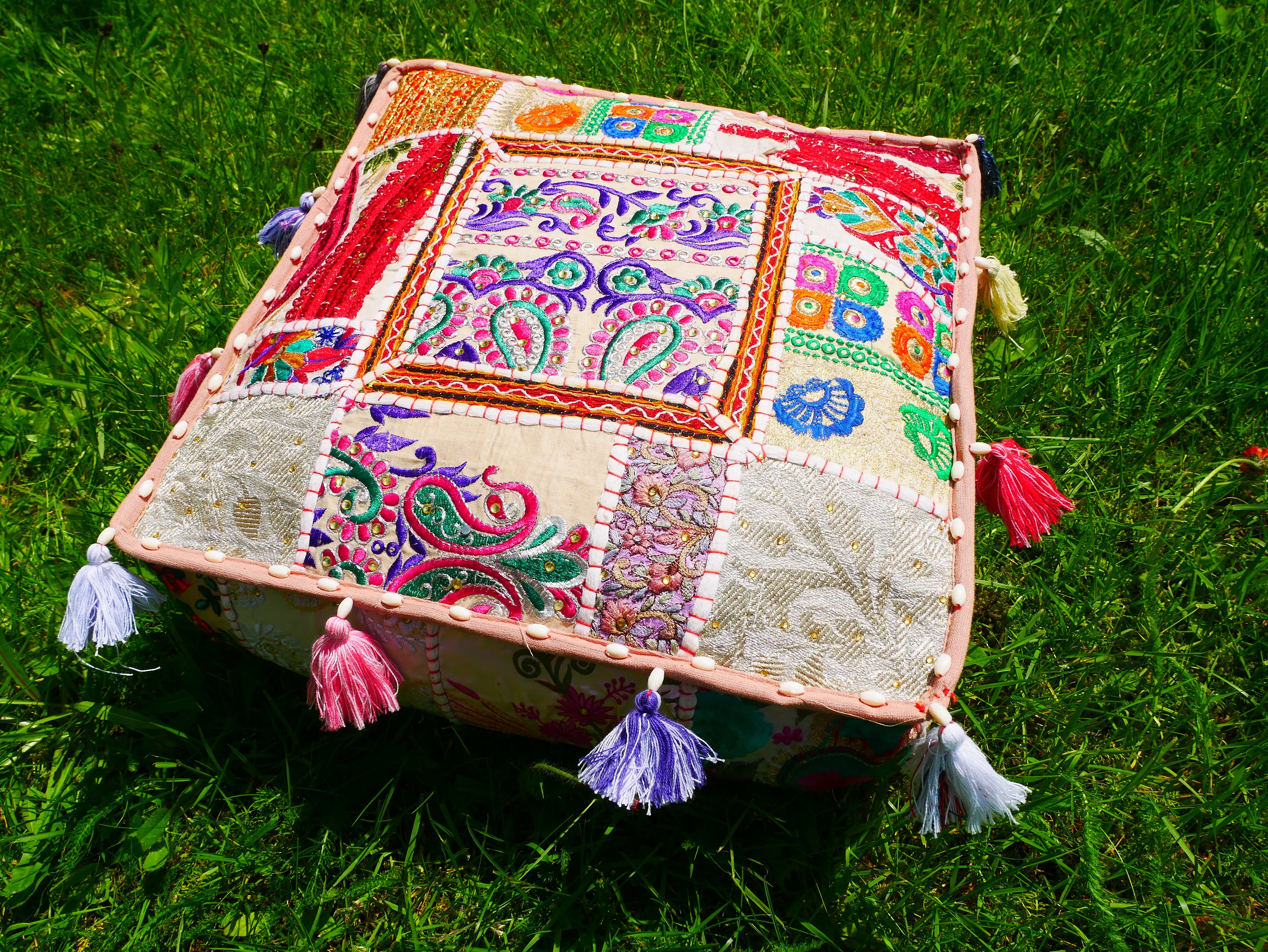 Rajastani floor pillow cover only 16" | meditation cushion - decor pillow for Indian bohemian floor seating - The Shanti Home