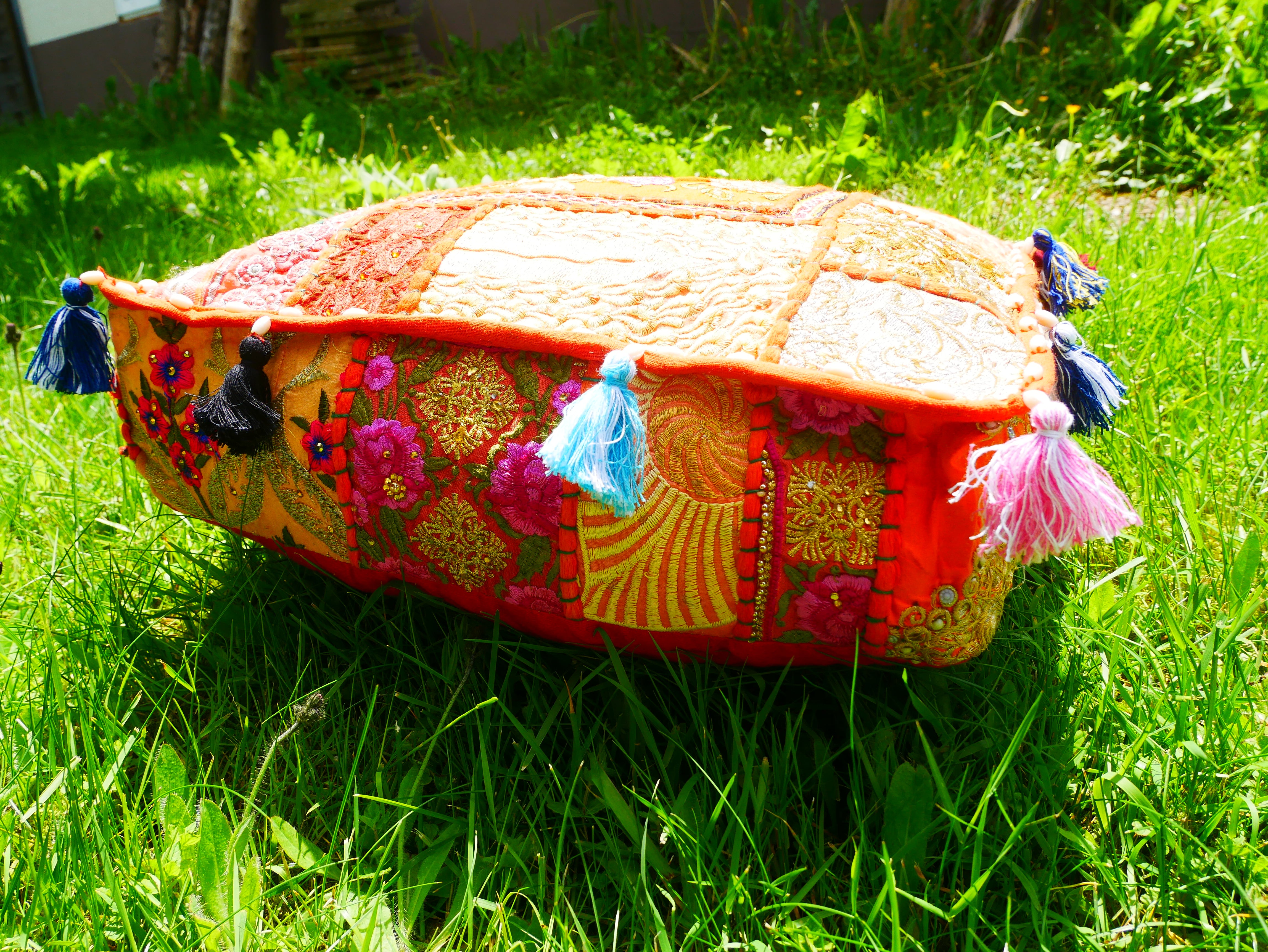 Funda de cojín de suelo Rajastani de 16" | Cojín de meditación - Cojín decorativo para asientos indios bohemios de suelo