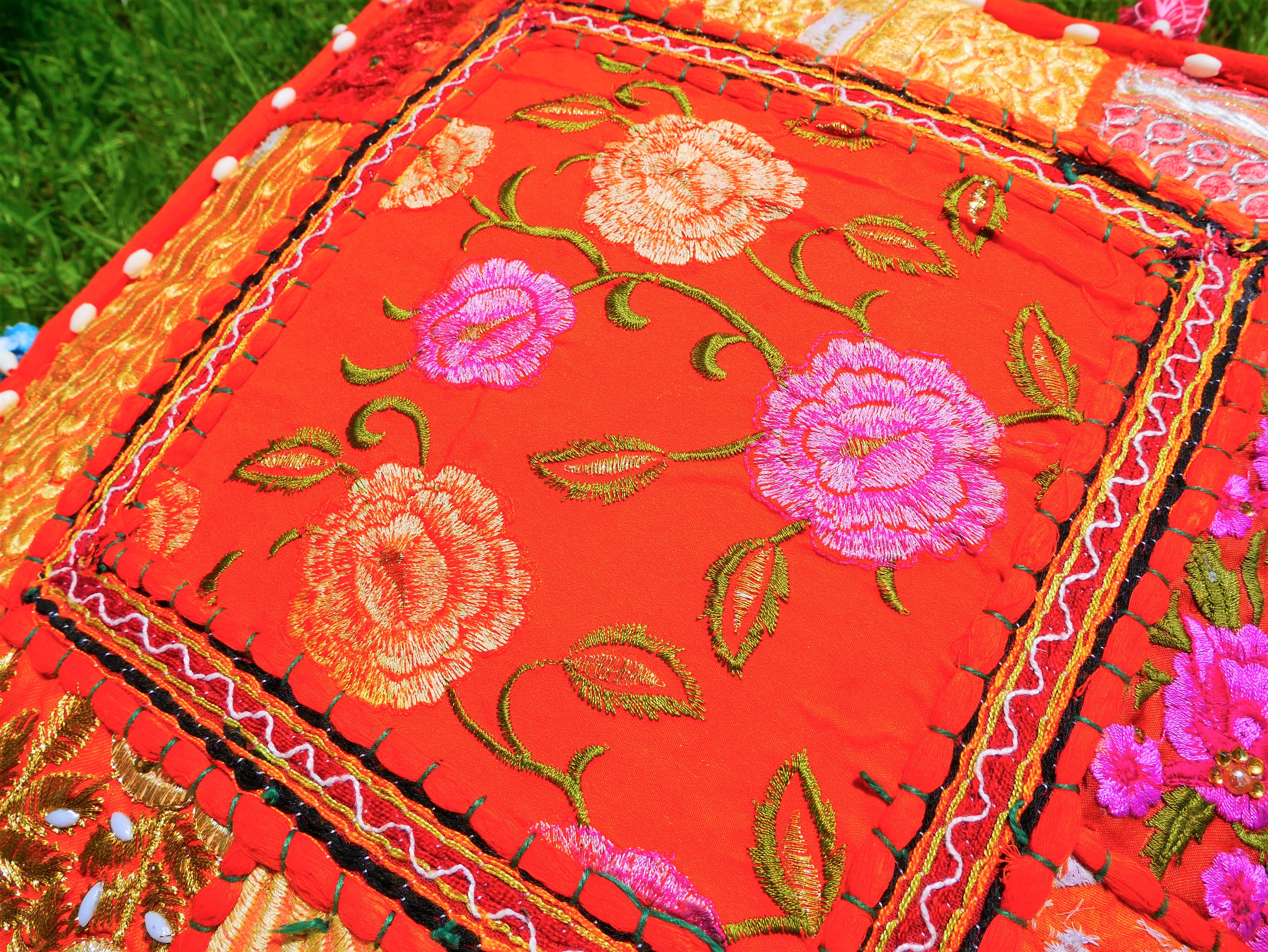 Funda de cojín de suelo Rajastani de 16" | Cojín de meditación - Cojín decorativo para asientos indios bohemios de suelo