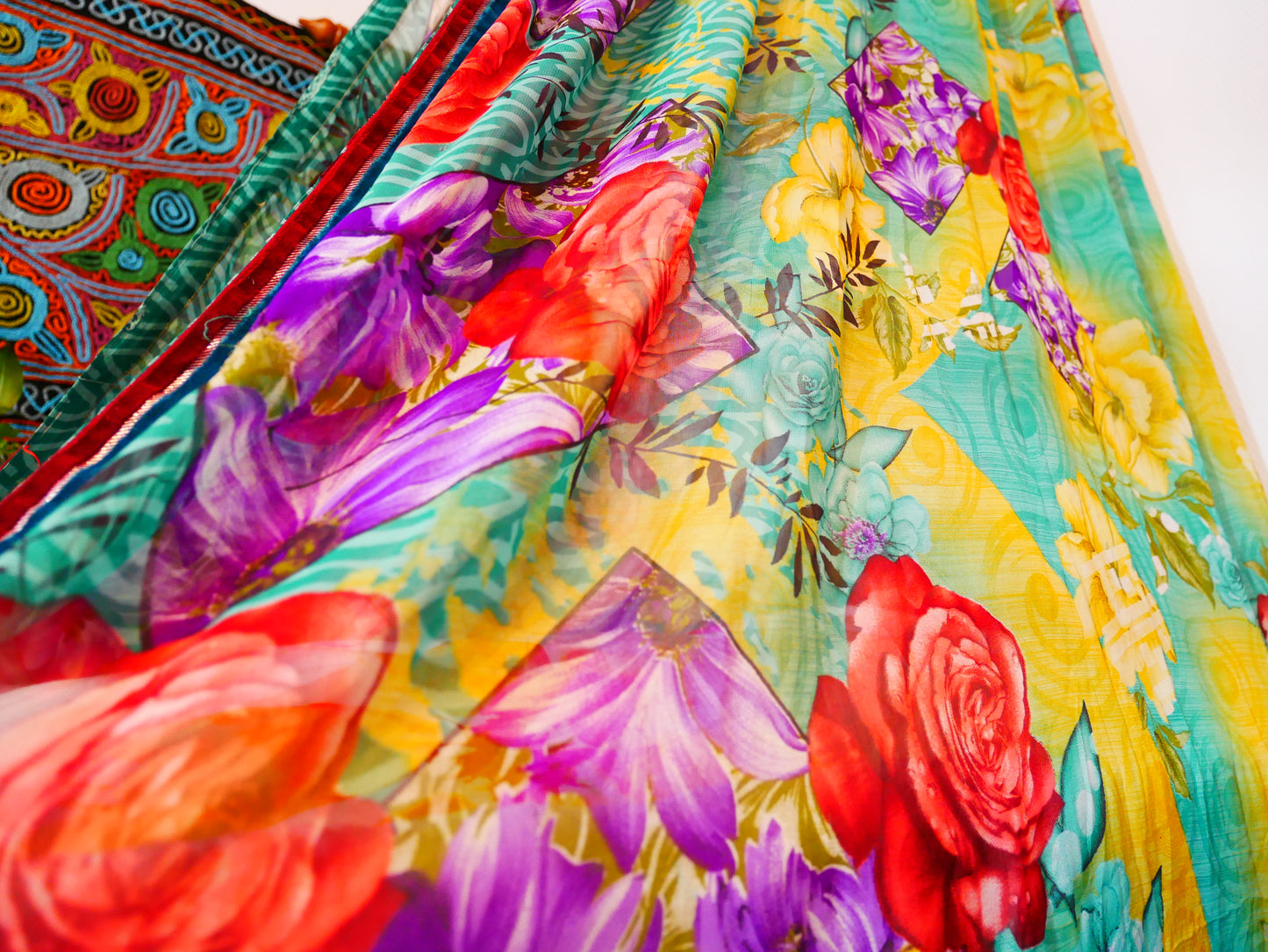 Baby Bed Canopy Kashmiri Crib Canopy Set Colorful Indian Saree Bed Curtain with Hand-Carved Walnut Curtain Rod Hippie Style Nursery Decor Baldachin - The Shanti Home