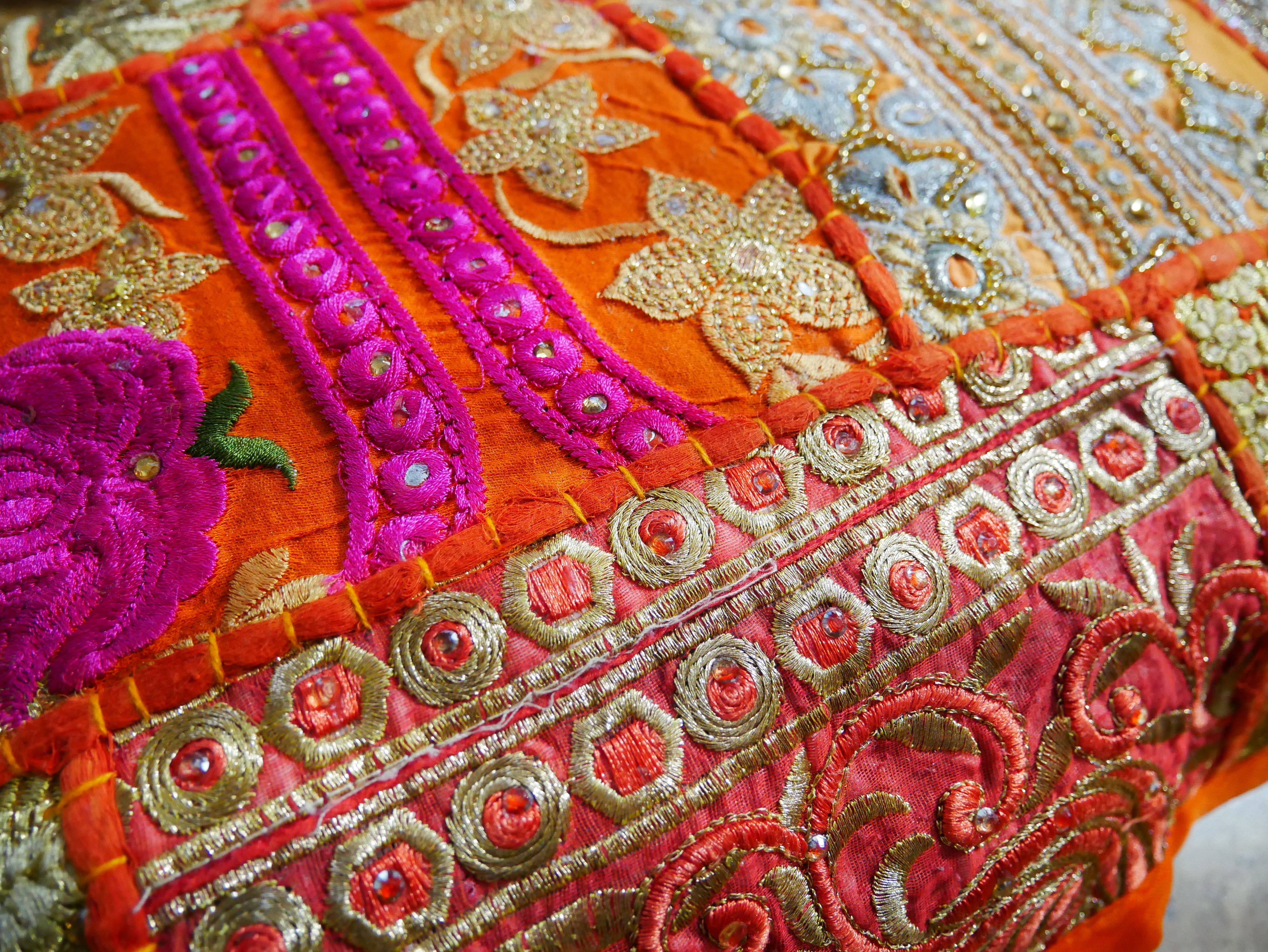Orange throw pillow - Indian patchwork cushion cover hippie chic | colorful, decorative pillow case for bohemian decor | patchwork pillow hippie cushion COVER - The Shanti Home