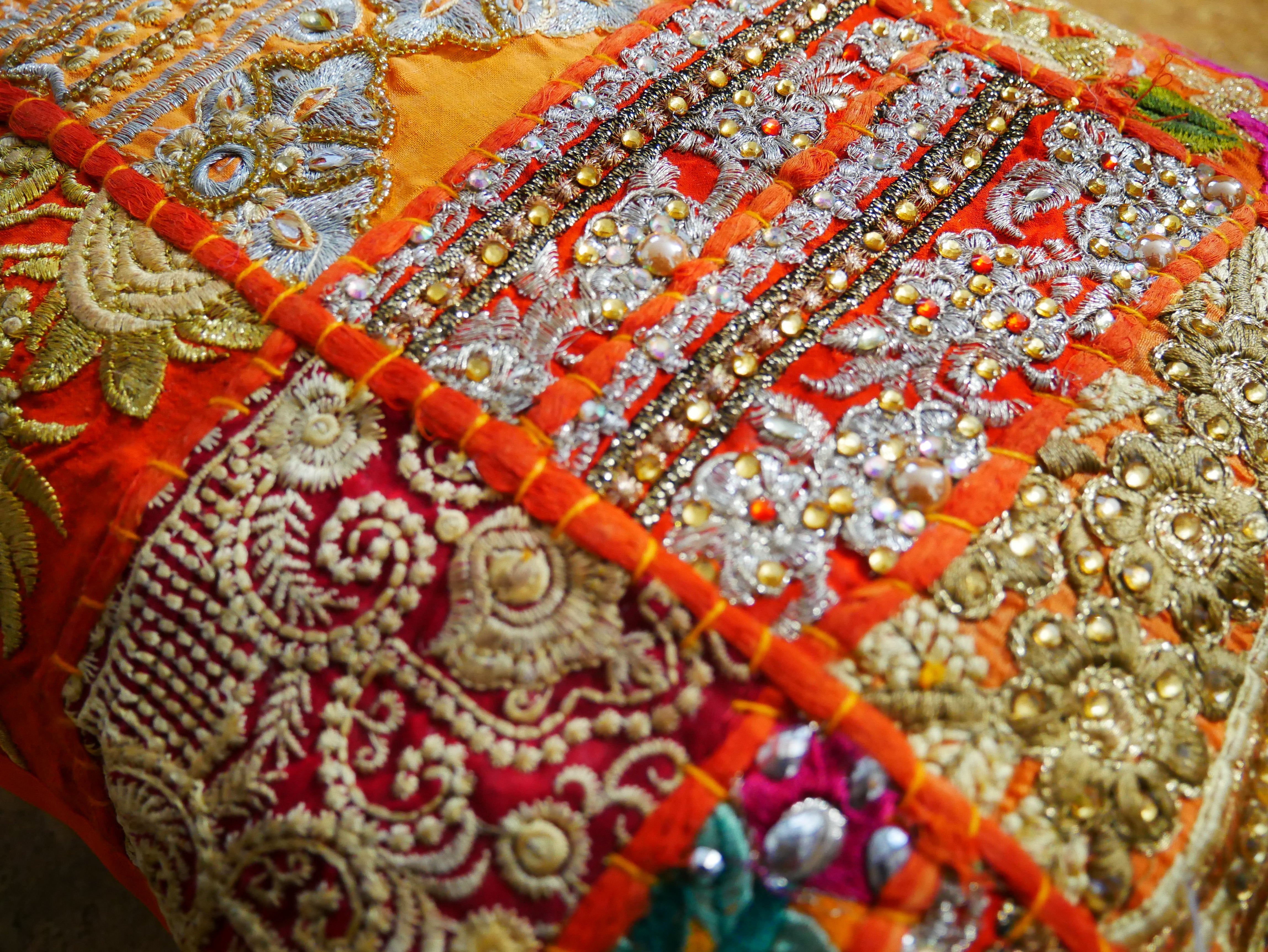 Orange throw pillow - Indian patchwork cushion cover hippie chic | colorful, decorative pillow case for bohemian decor | patchwork pillow hippie cushion COVER - The Shanti Home