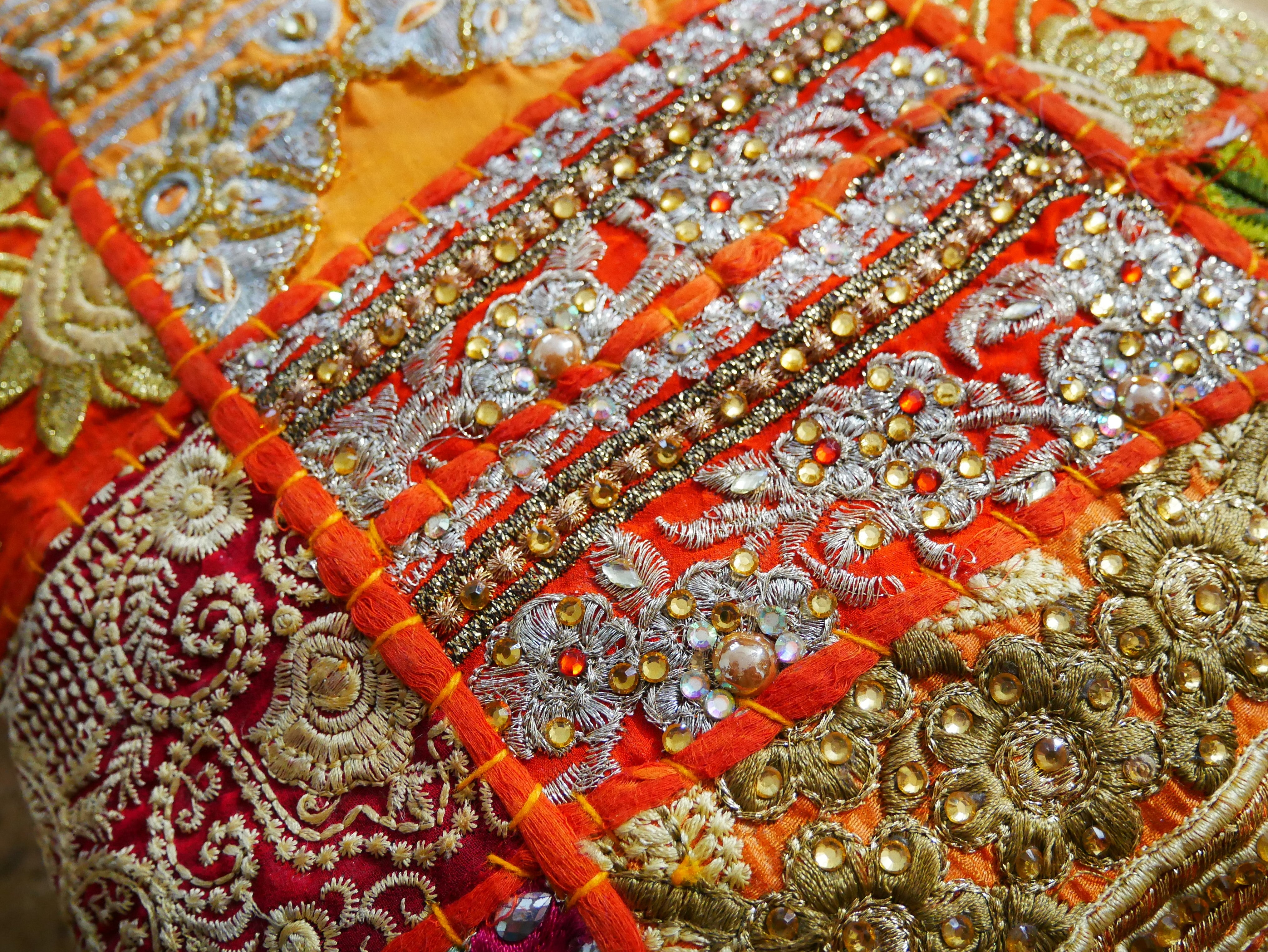 Orange throw pillow - Indian patchwork cushion cover hippie chic | colorful, decorative pillow case for bohemian decor | patchwork pillow hippie cushion COVER - The Shanti Home