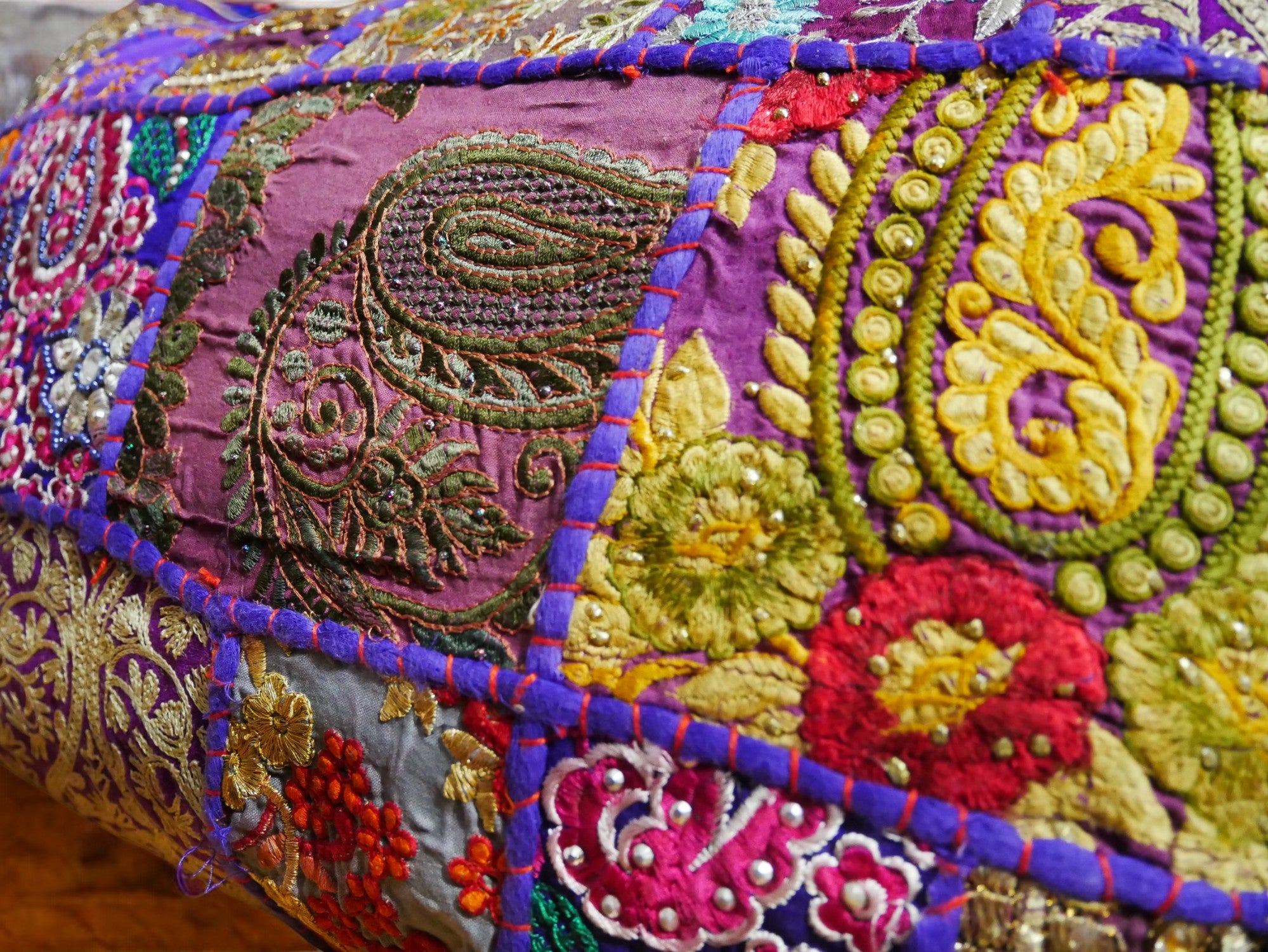 Purple throw pillow - Indian patchwork cushion cover hippie chic | colorful, decorative pillow case for bohemian decor | patchwork pillow hippie cushion COVER - The Shanti Home