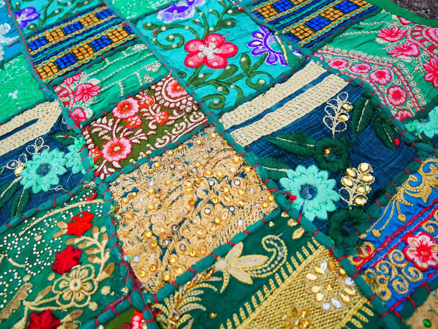 Boho wall hanging - Colorful tapestry - table runner vintage saree patchwork runner
