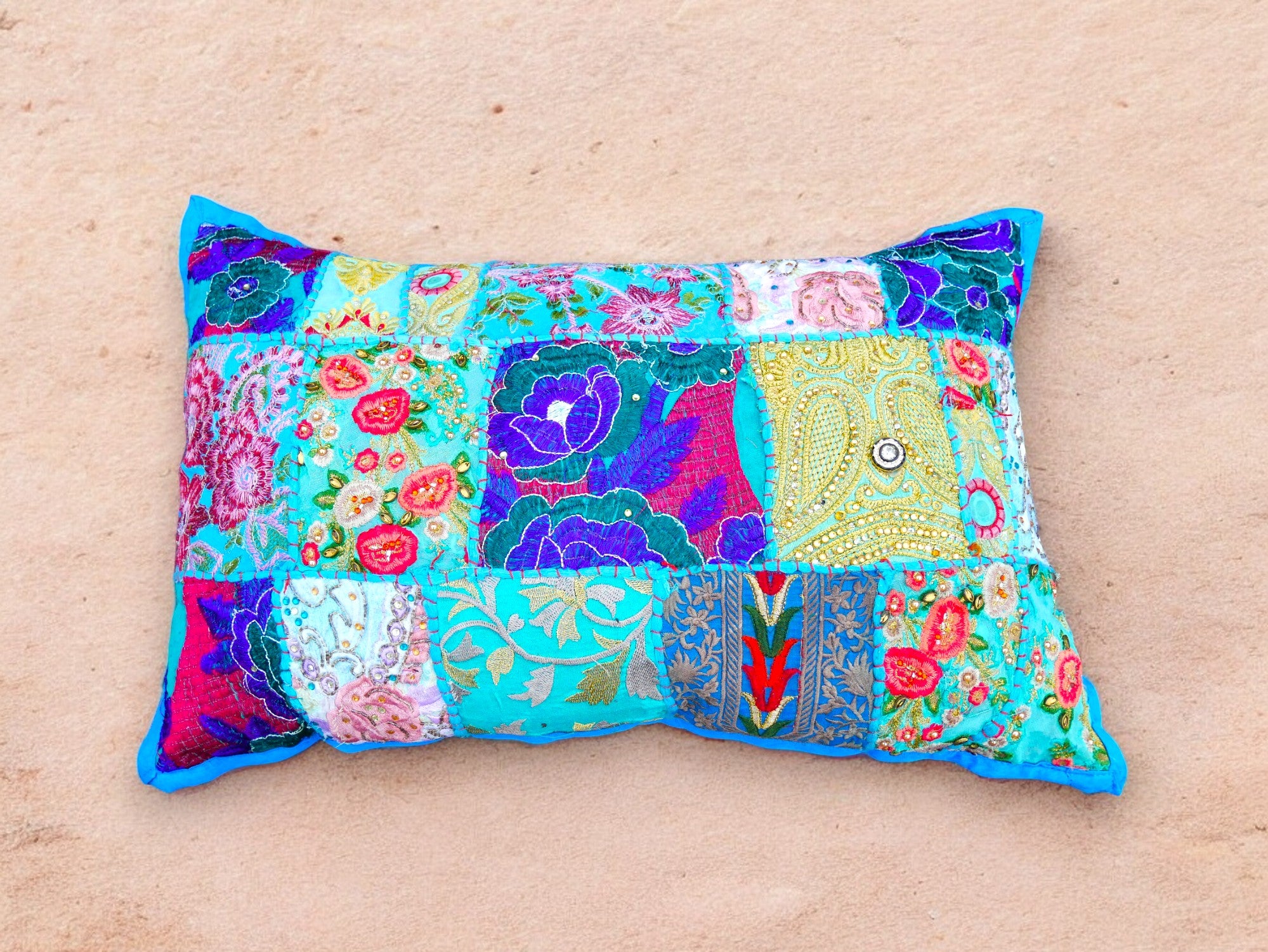 Colorful throw pillow - Indian patchwork cushion cover hippie chic | colorful, decorative pillow case for bohemian decor | patchwork pillow hippie cushion COVER - The Shanti Home