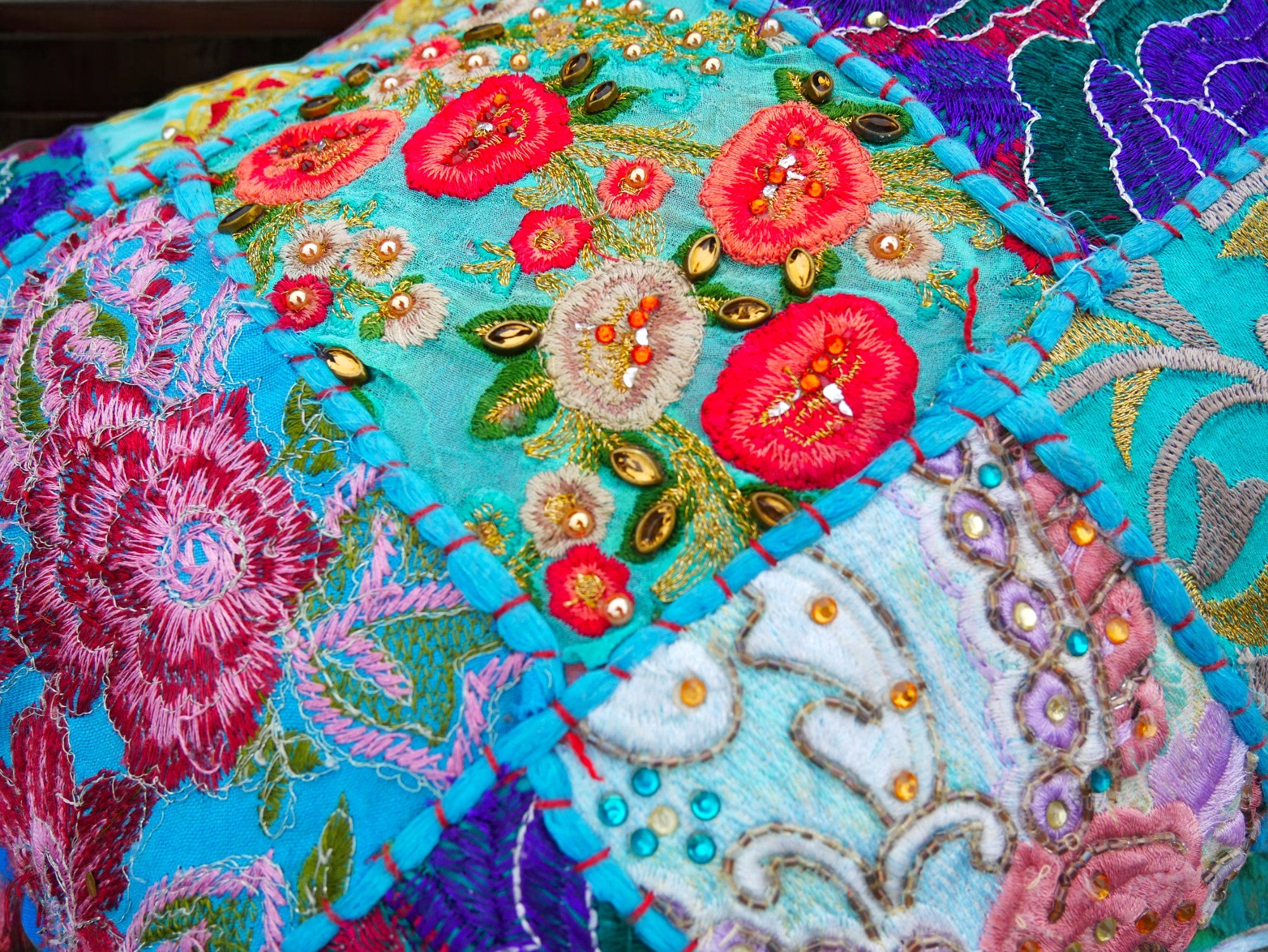 Colorful throw pillow - Indian patchwork cushion cover hippie chic | colorful, decorative pillow case for bohemian decor | patchwork pillow hippie cushion COVER - The Shanti Home