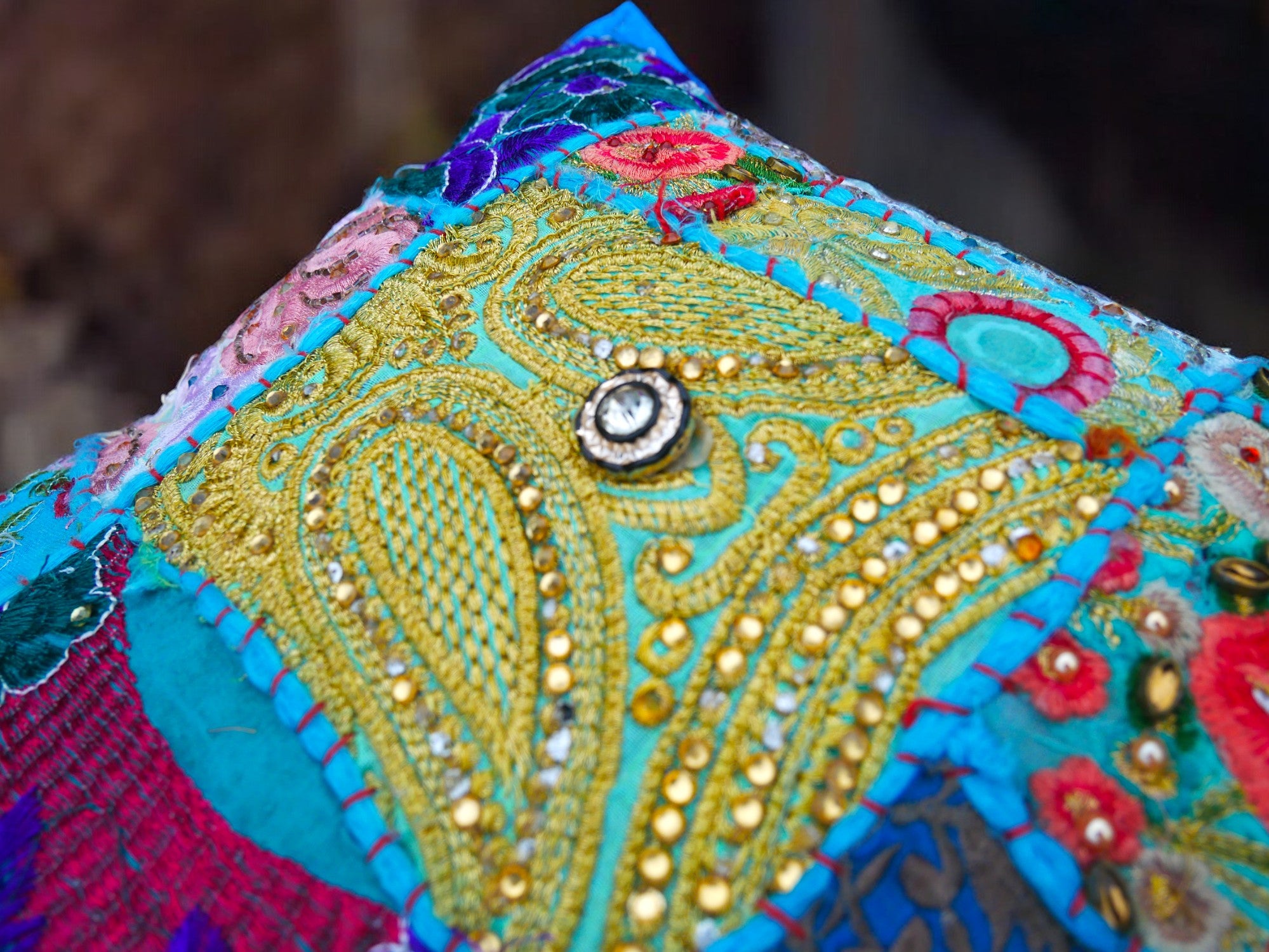 Colorful throw pillow - Indian patchwork cushion cover hippie chic | colorful, decorative pillow case for bohemian decor | patchwork pillow hippie cushion COVER - The Shanti Home
