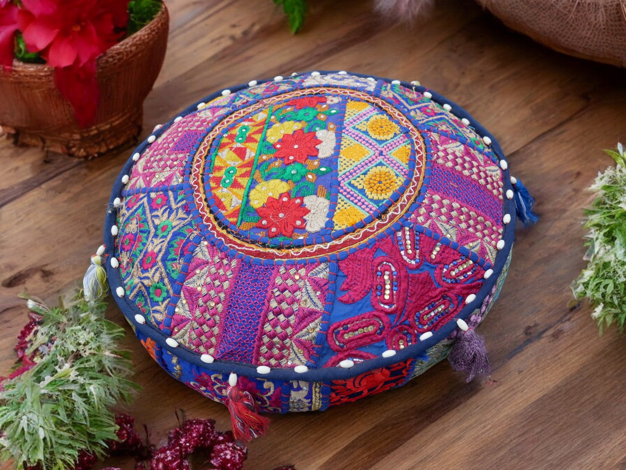 Cojín de meditación de 16" – almohada decorativa para asientos de suelo indios bohemios