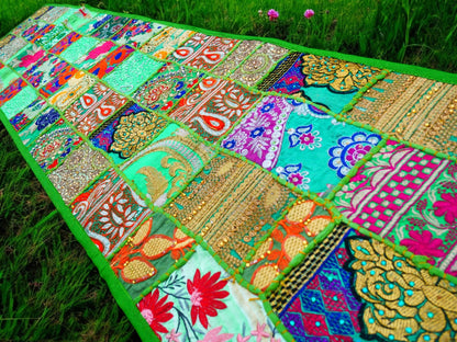 Boho wall hanging - Colorful tapestry - table runner vintage saree patchwork runner