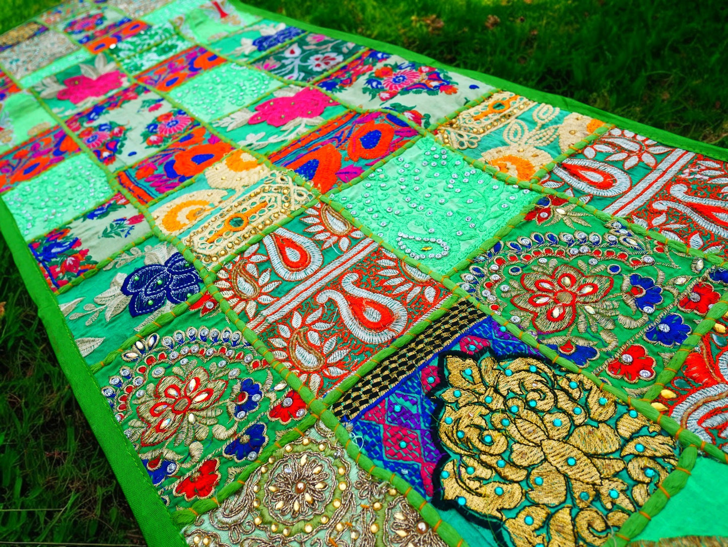 Boho wall hanging - Colorful tapestry - table runner vintage saree patchwork runner