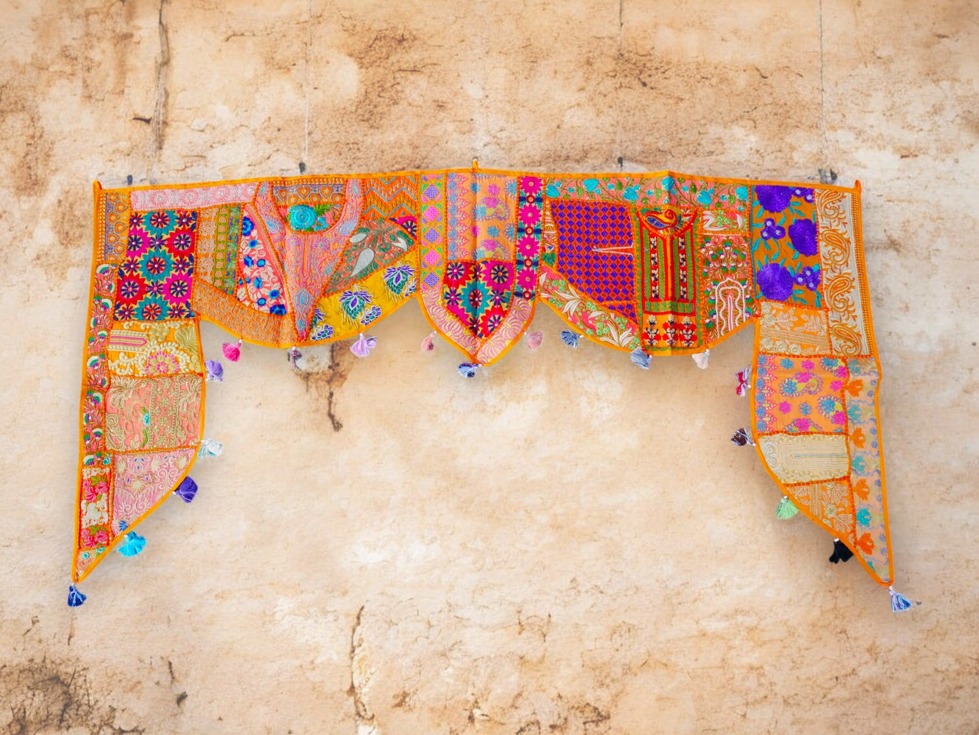Cortina india para puerta - Toran - tapiz naranja para decoración de pared bohemia y hogares hippies