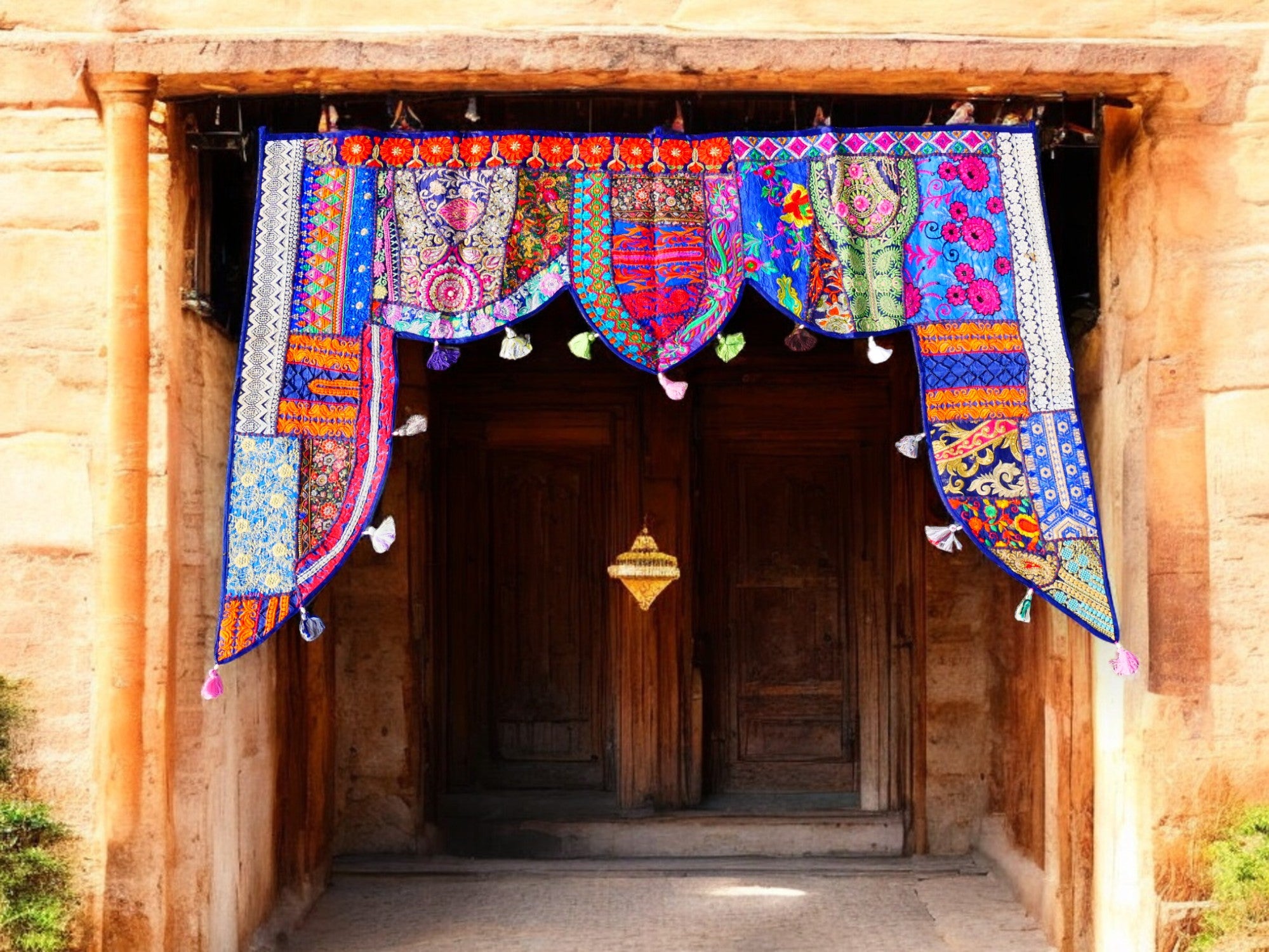 Tapiz indio para colgar en la puerta - Torán - tapiz de pared azul para decoración de paredes bohemias y hogares hippies