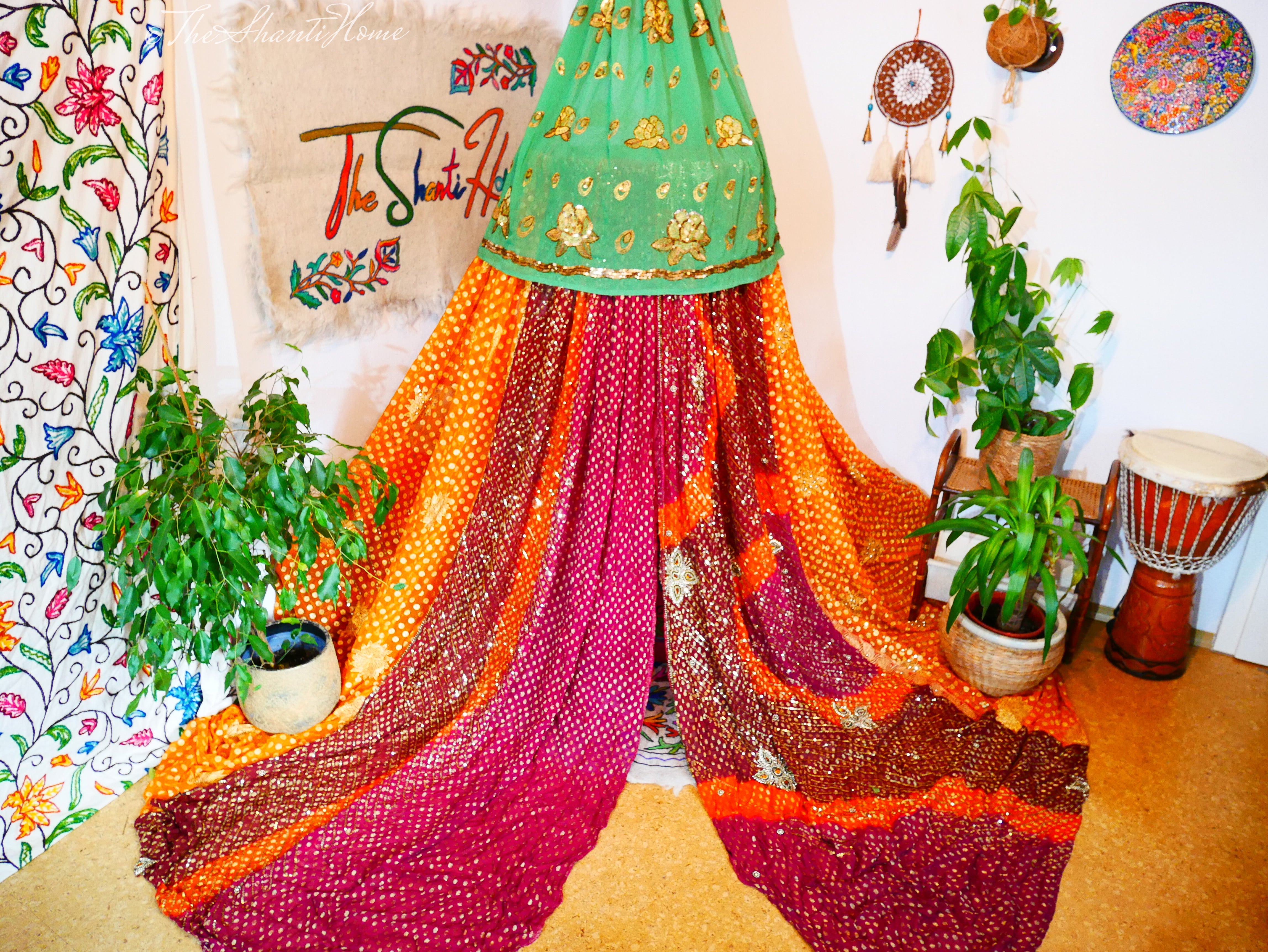 Wedding Saree canopy - Boho Hanging Tent- bed canopy  | bohemian wedding backdrop - Hippie decor - floor seating area | meditation room - Shanti baldachin - The Shanti Home