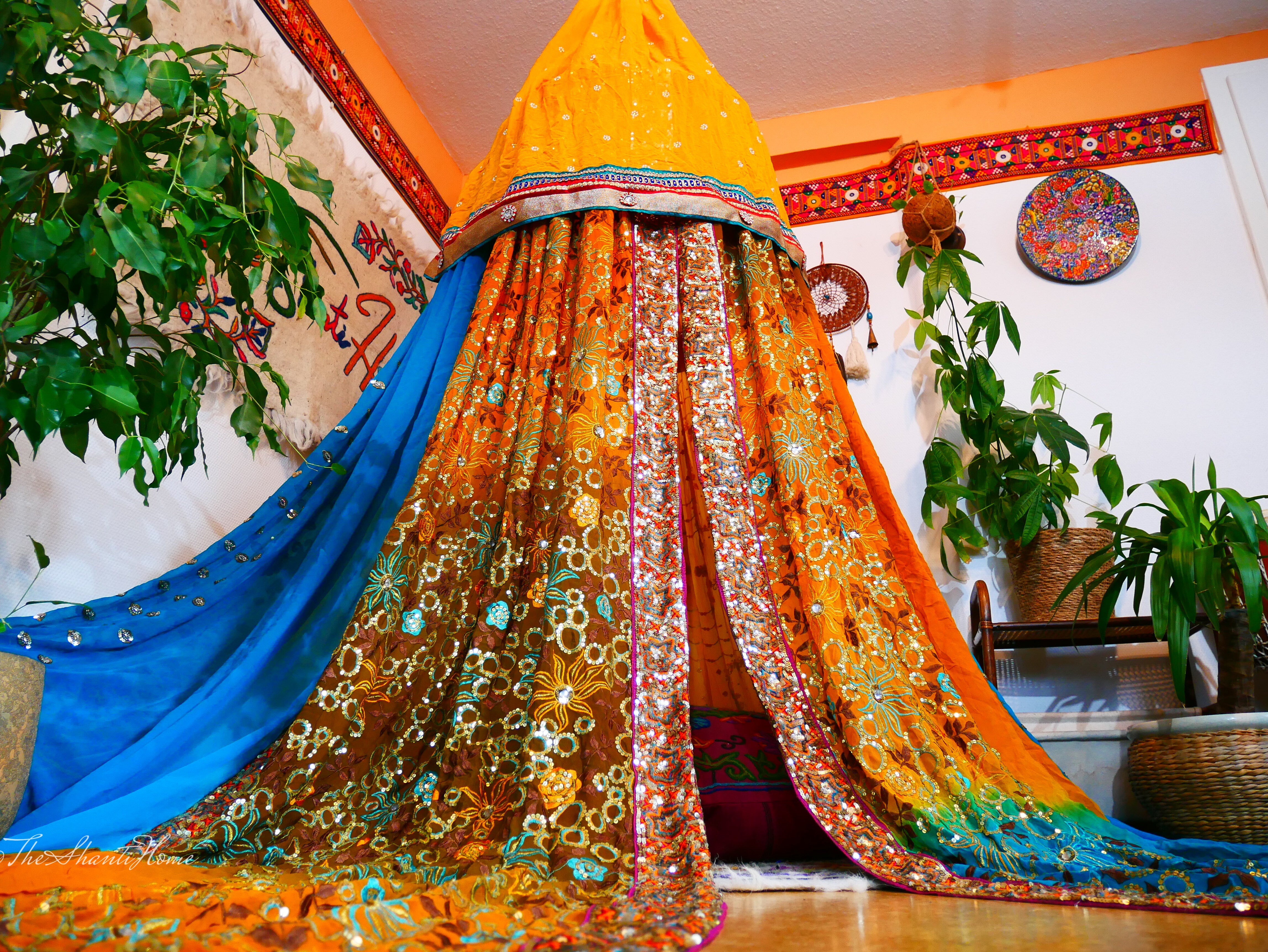 Boho canopy - Wedding Saree tent - bed canopy  | hippie decor - Shanti baldachin - The Shanti Home