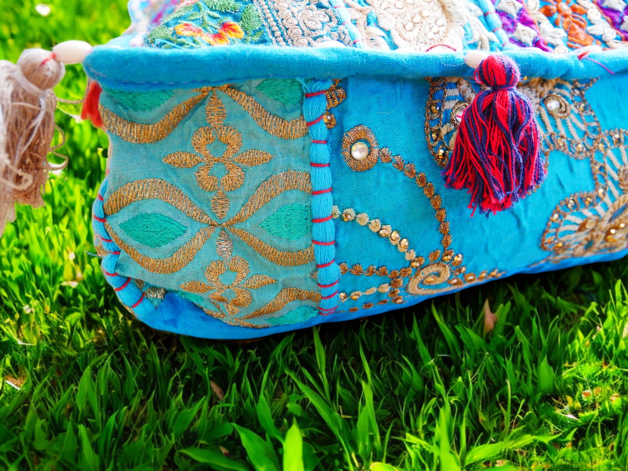 Funda de cojín de suelo Rajastani de 16" | Cojín de meditación - Cojín decorativo para asientos indios bohemios de suelo