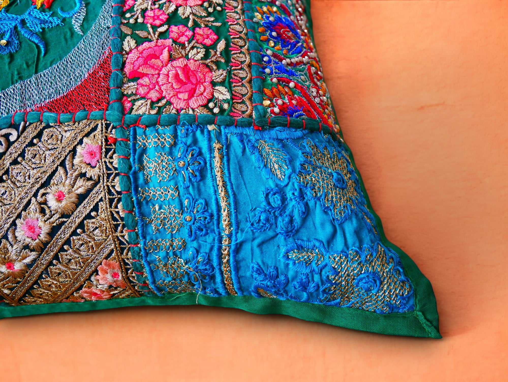 Colorful throw pillow - Indian patchwork cushion cover hippie chic | colorful, decorative pillow case for bohemian decor | patchwork pillow hippie cushion COVER