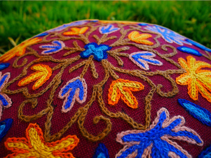 Kashmiri Meditation cushion Embroidery floor pillow cover, Hand embroidered flower Mandala - boho hippie floor seating | Cover only