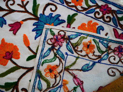 Kashmiri Crewel Embroidered Table Runner – Hand Embroidered Boho Table Decor or Wall Hanging