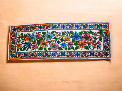 Kashmiri Crewel Embroidered Table Runner – Handmade Floral Table Decor with Traditional Crewel Embroidery