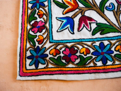 Kashmiri Crewel Embroidered Table Runner – Handmade Floral Table Decor with Traditional Crewel Embroidery