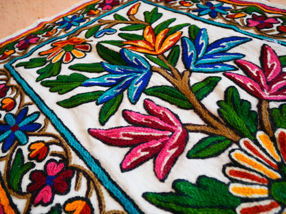 Kashmiri Crewel Embroidered Table Runner – Handmade Floral Table Decor with Traditional Crewel Embroidery