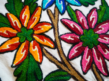 Kashmiri Crewel Embroidered Table Runner – Handmade Floral Table Decor with Traditional Crewel Embroidery