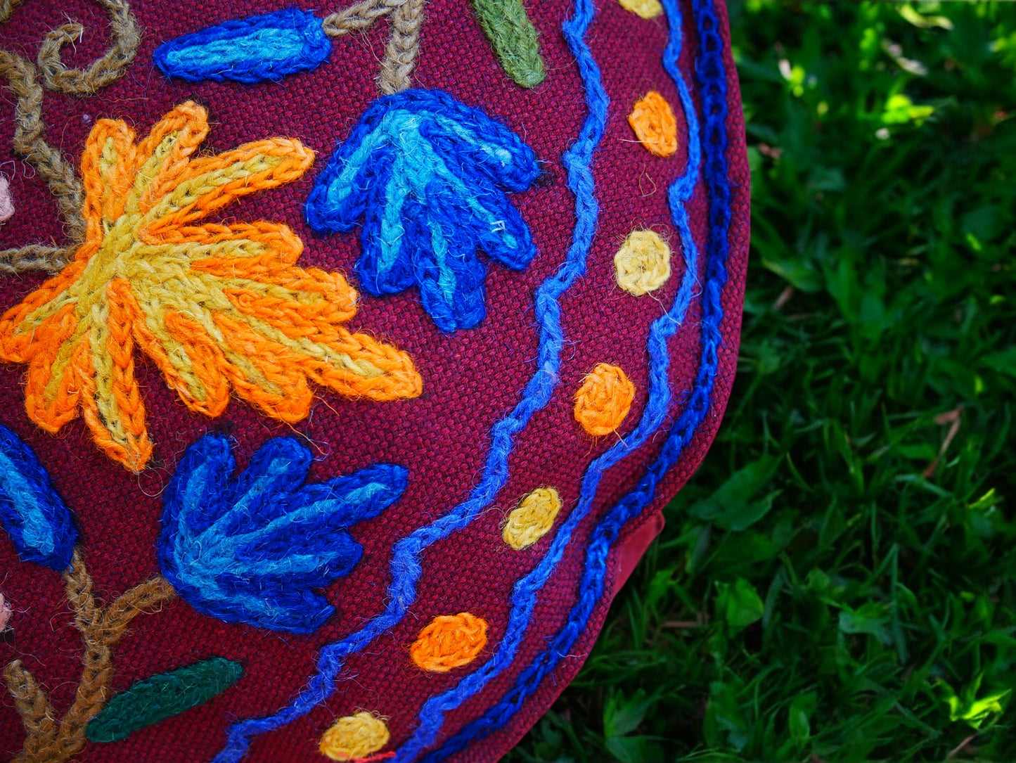 Kashmiri Meditation cushion Embroidery floor pillow cover, Hand embroidered flower Mandala - boho hippie floor seating | Cover only