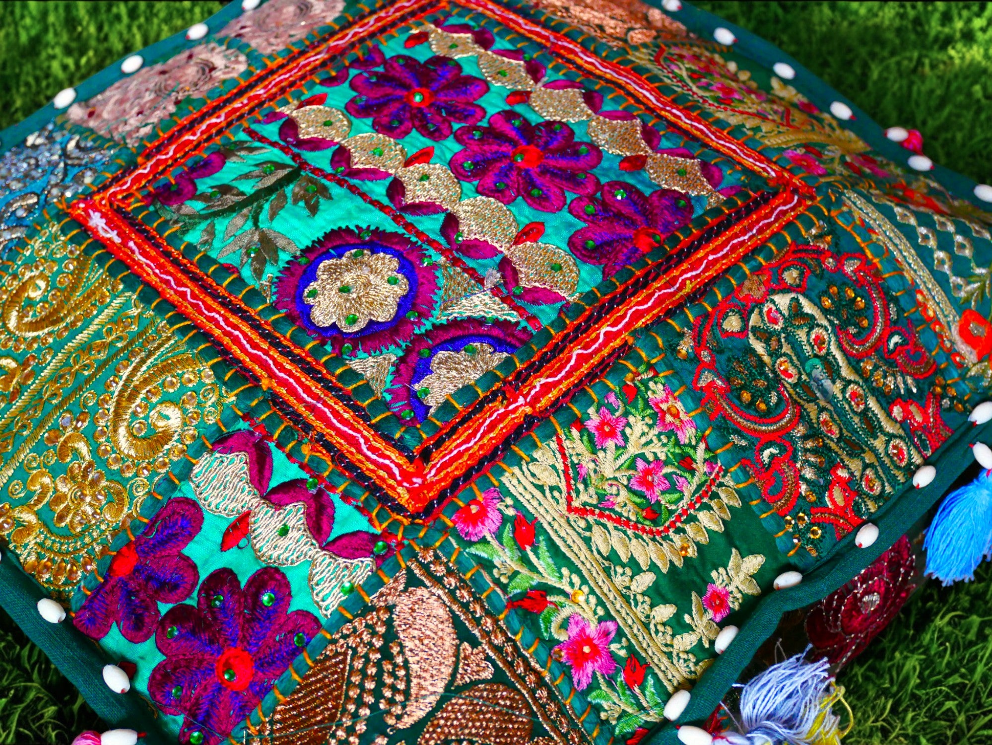 Funda de cojín de suelo Rajastani de 16" | Cojín de meditación - Cojín decorativo para asientos indios bohemios de suelo