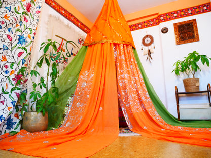 Boho canopy - Saree tent - bed canopy  | hippie decor - Shanti baldachin for Meditation Spaces or Reading nooks