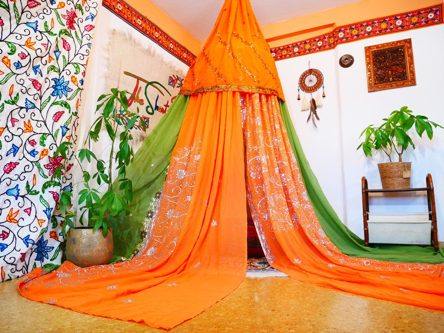 Boho canopy - Saree tent - bed canopy  | hippie decor - Shanti baldachin for Meditation Spaces or Reading nooks