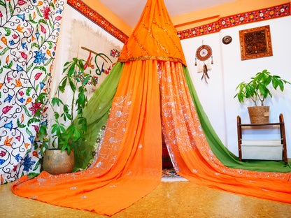 Boho canopy - Saree tent - bed canopy  | hippie decor - Shanti baldachin for Meditation Spaces or Reading nooks