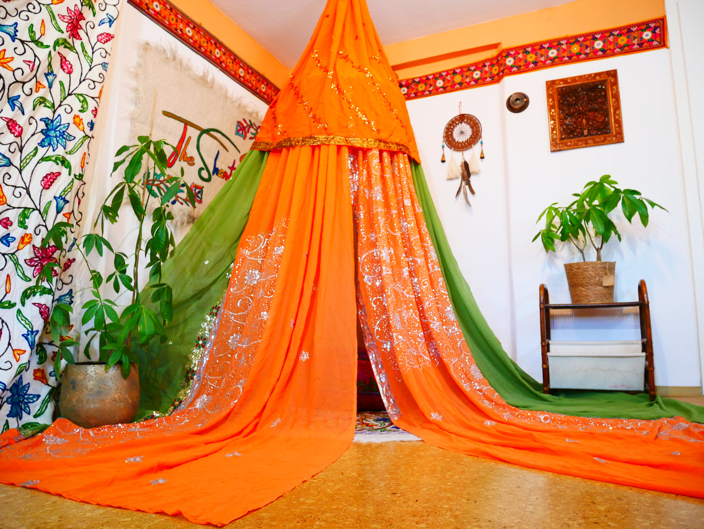 Boho canopy - Saree tent - bed canopy  | hippie decor - Shanti baldachin for Meditation Spaces or Reading nooks