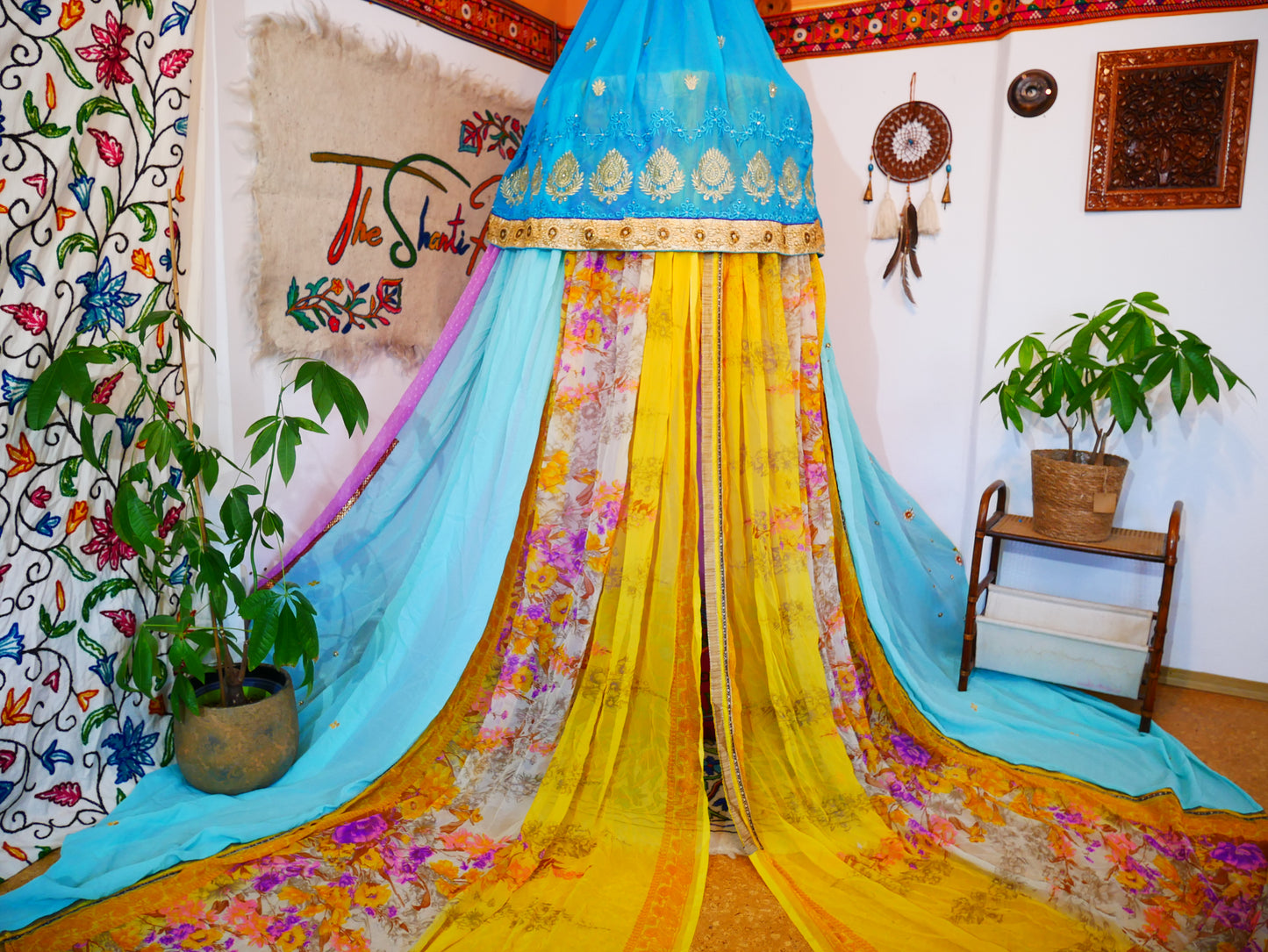 Boho canopy Saree tent - bed canopy  | bohemian wedding backdrop - Hippie decor - floor seating area | meditation room - Shanti baldachin