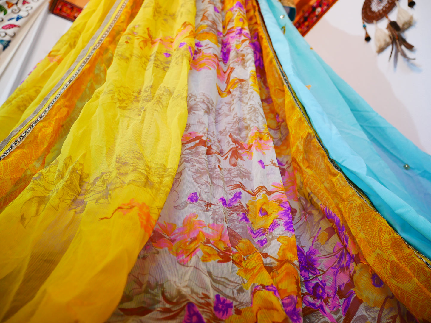 Boho canopy Saree tent - bed canopy  | bohemian wedding backdrop - Hippie decor - floor seating area | meditation room - Shanti baldachin