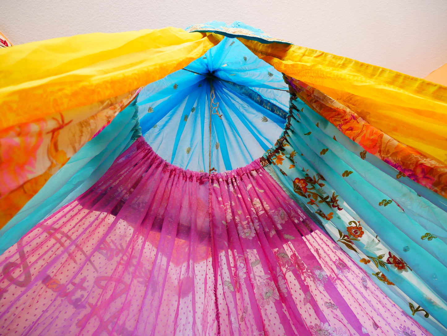 Boho canopy Saree tent - bed canopy  | bohemian wedding backdrop - Hippie decor - floor seating area | meditation room - Shanti baldachin