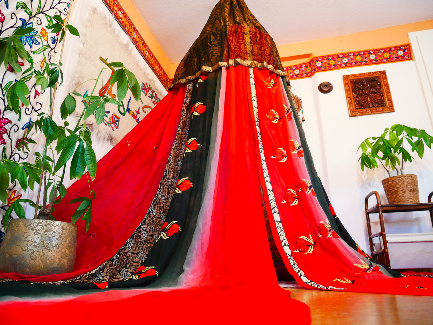 Boho canopy - Saree tent - bed canopy  | hippie decor - Shanti baldachin for Meditation Spaces or Reading nooks