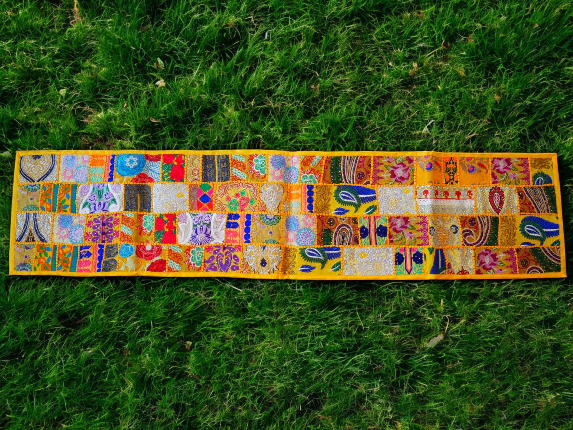 Boho wall hanging - Colorful tapestry - table runner vintage saree patchwork runner