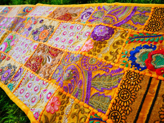 Boho wall hanging - Colorful tapestry - table runner vintage saree patchwork runner