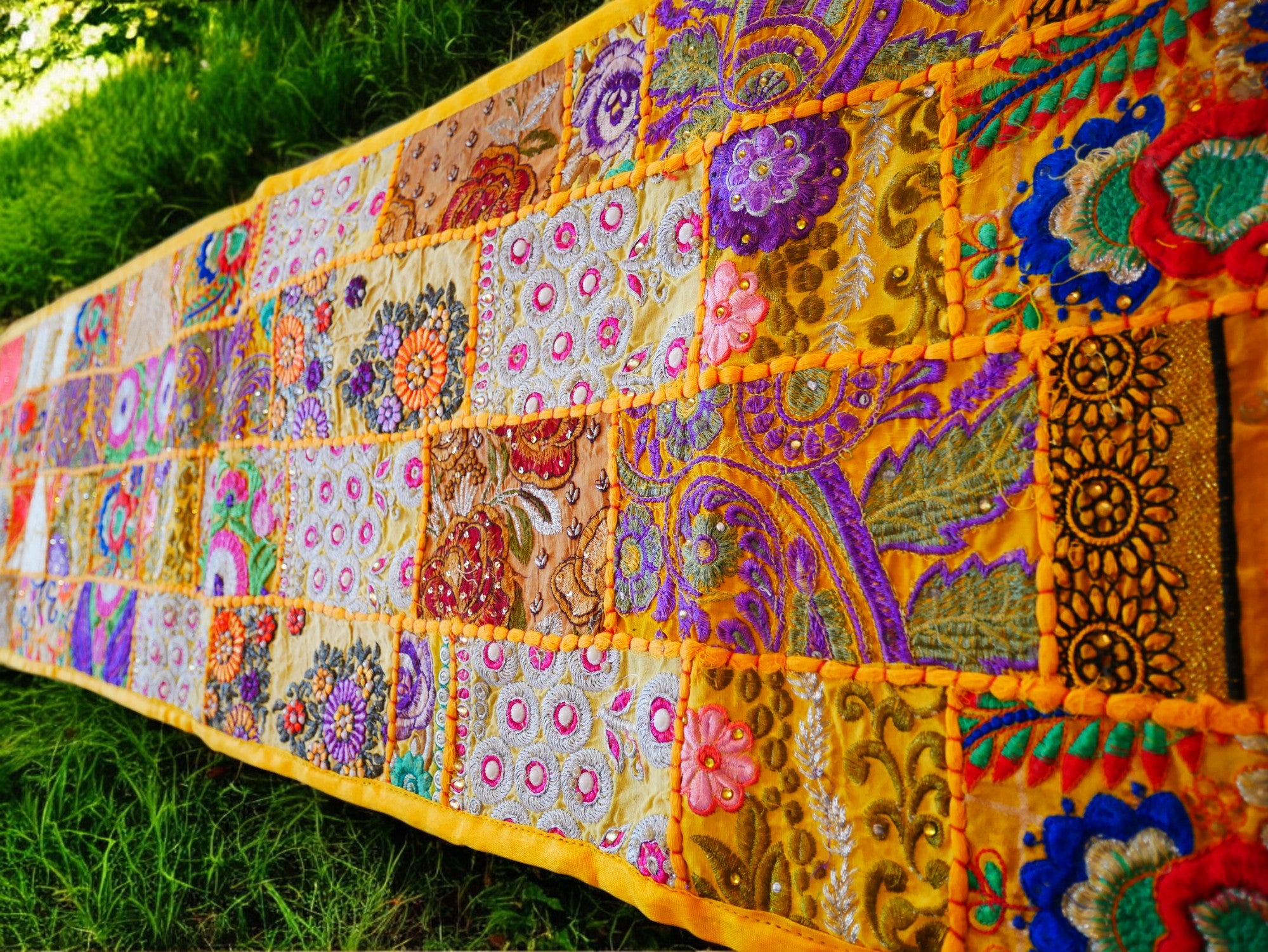 Boho wall hanging - Colorful tapestry - table runner vintage saree patchwork runner