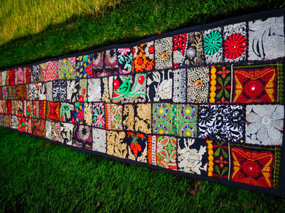 Boho wall hanging - Colorful tapestry - table runner vintage saree patchwork runner