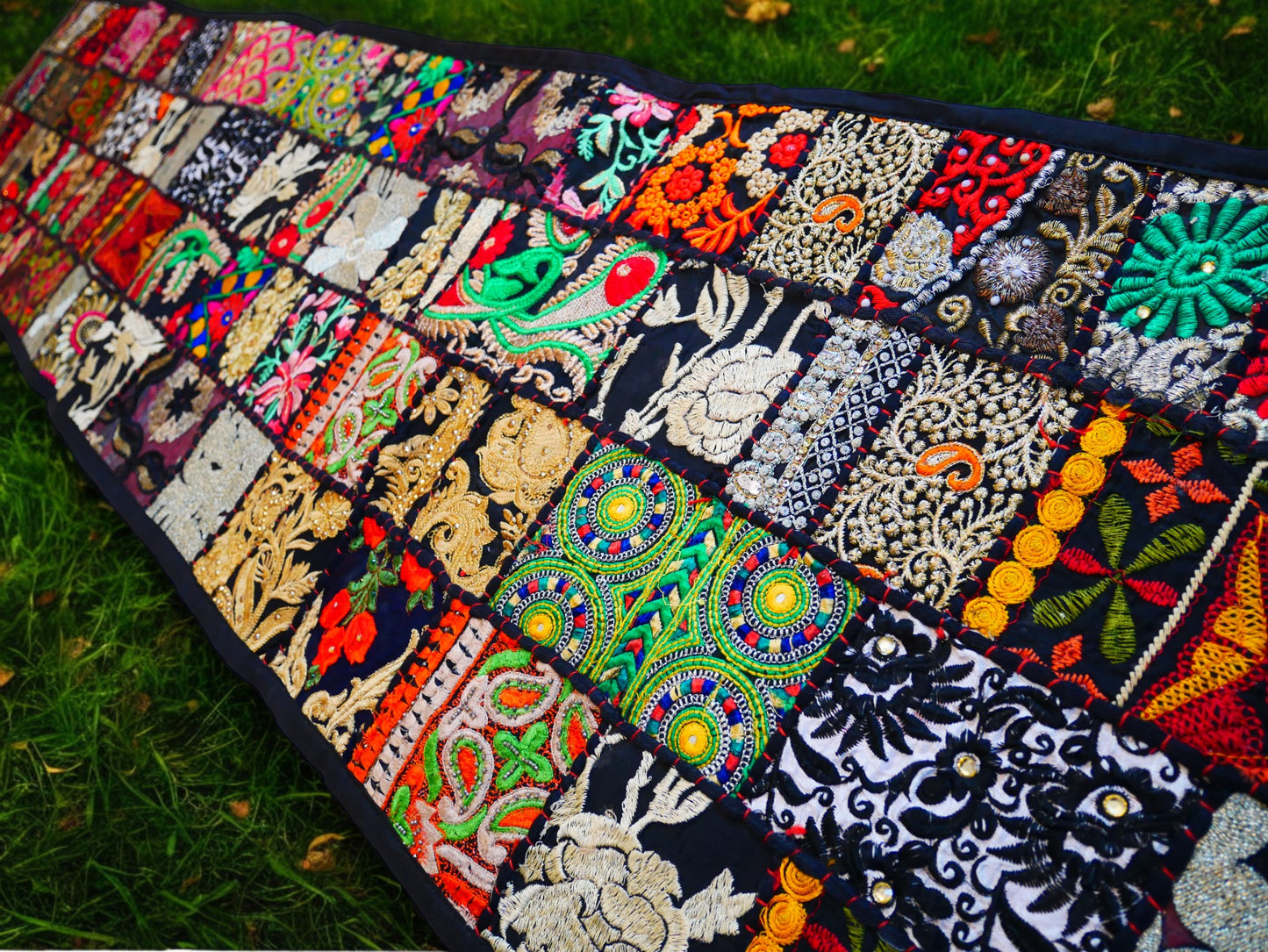 Boho wall hanging - Colorful tapestry - table runner vintage saree patchwork runner