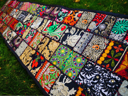 Boho wall hanging - Colorful tapestry - table runner vintage saree patchwork runner