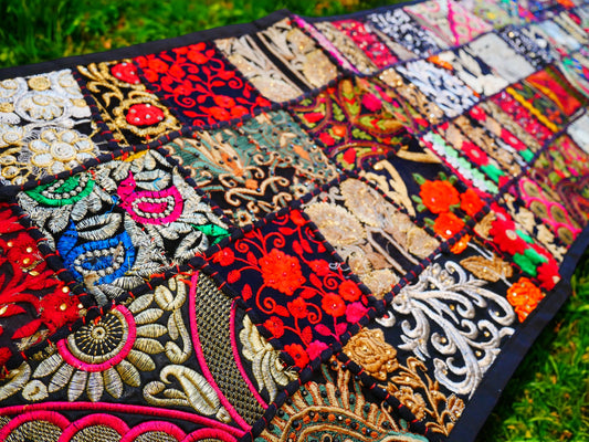 Boho wall hanging - Colorful tapestry - table runner vintage saree patchwork runner