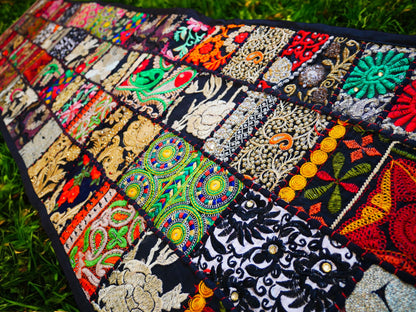 Boho wall hanging - Colorful tapestry - table runner vintage saree patchwork runner