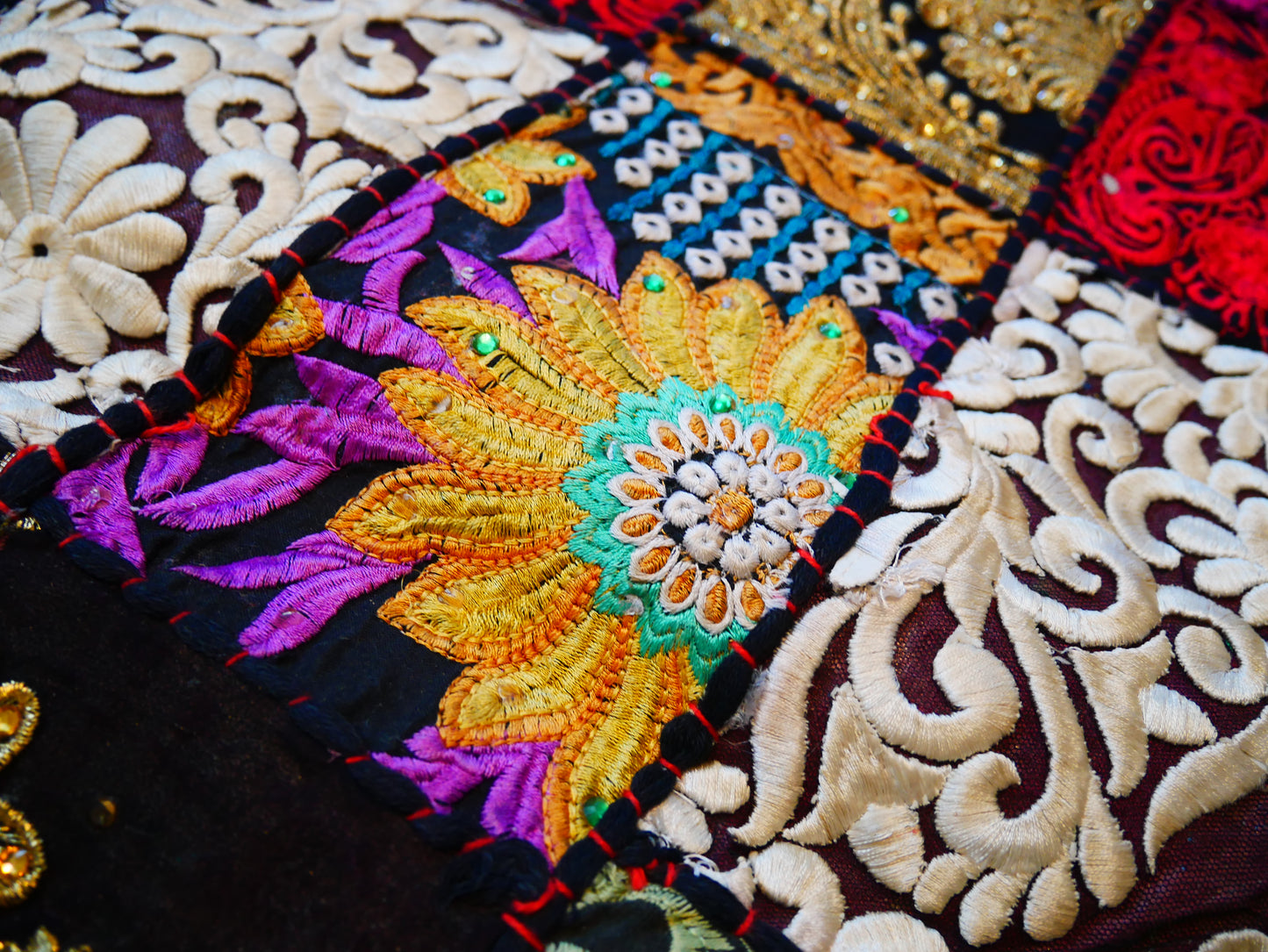 Boho wall hanging - Colorful tapestry - table runner vintage saree patchwork runner