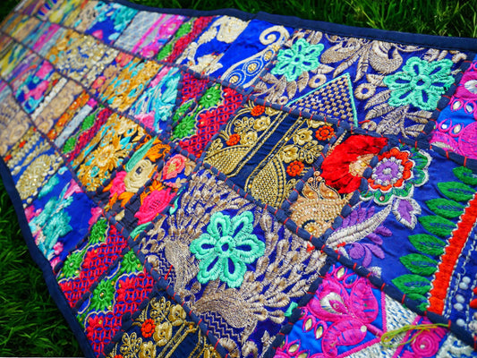 Boho wall hanging - Colorful tapestry - table runner vintage saree patchwork runner