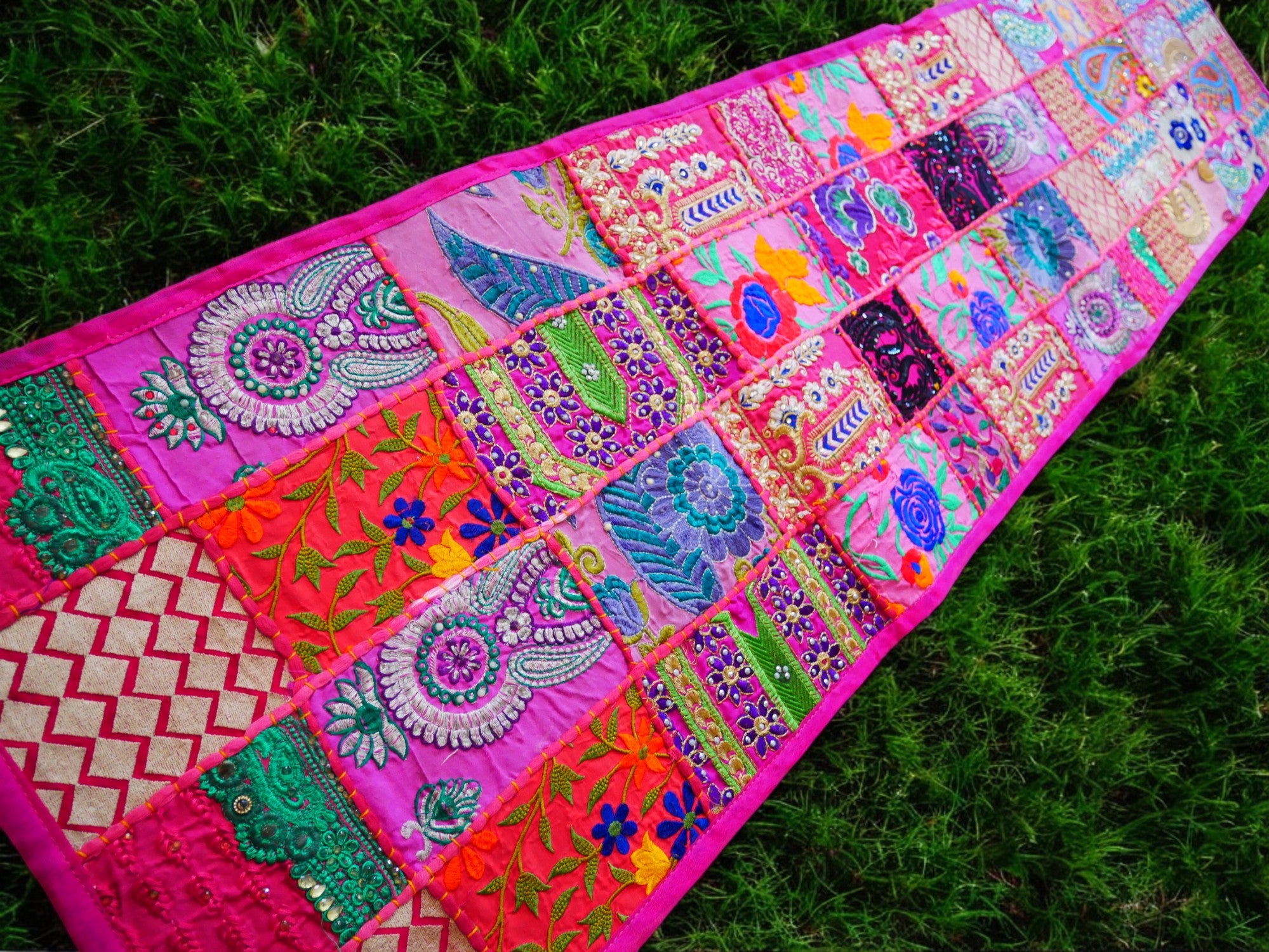 Boho wall hanging - Colorful tapestry - table runner vintage saree patchwork runner