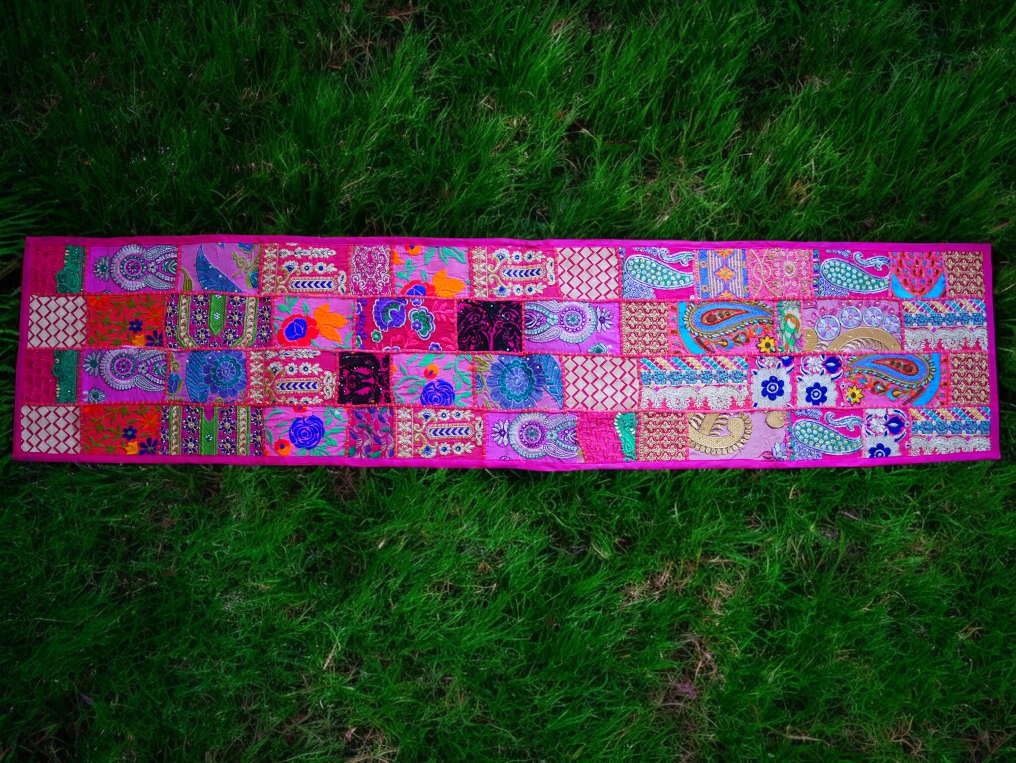Boho wall hanging - Colorful tapestry - table runner vintage saree patchwork runner